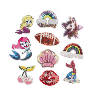 Retail china supplier rainbow mermaid design embroidery sequin patch for clothing