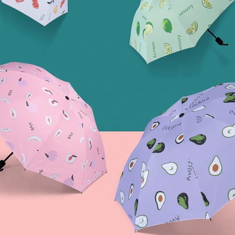 Wholesale cheap promotional girl cute fruit 3 fold umbrellas for the rain