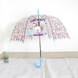 Promotional cartoon unicorn printing clear transparent umbrella for kids