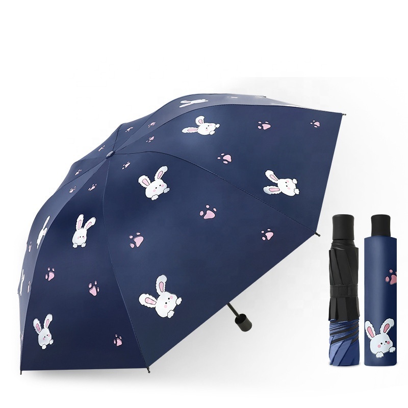 Cartoon cute bunny printing manual opening folding rain sun umbrella for girls