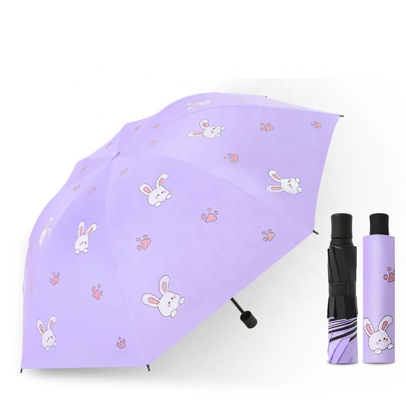 Cartoon cute bunny printing manual opening folding rain sun umbrella for girls