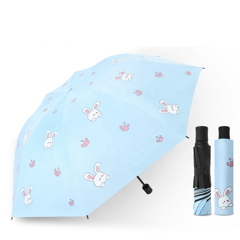 Cartoon cute bunny printing manual opening folding rain sun umbrella for girls