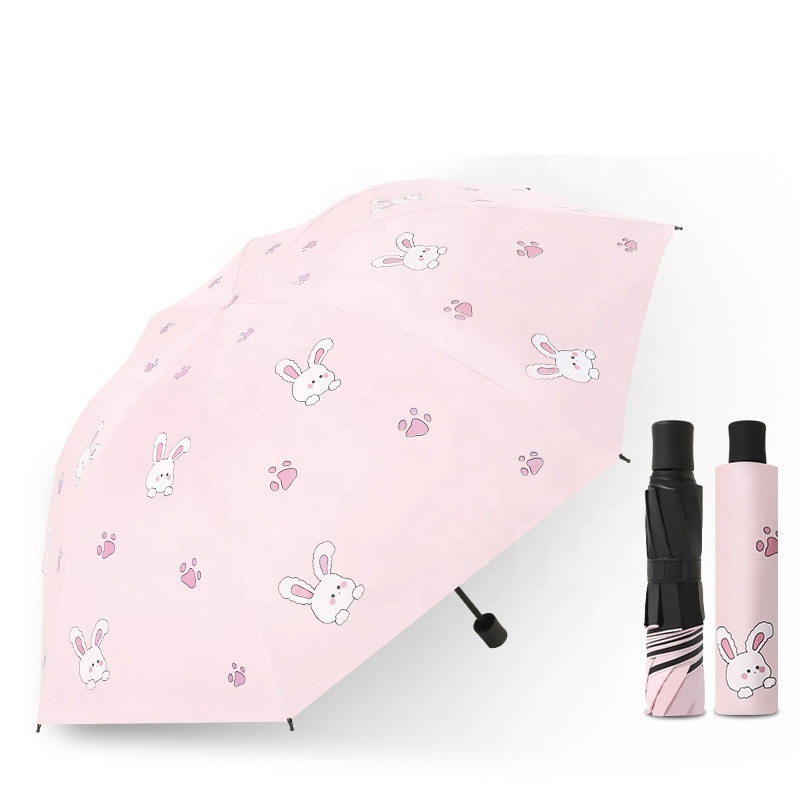 Cartoon cute bunny printing manual opening folding rain sun umbrella for girls