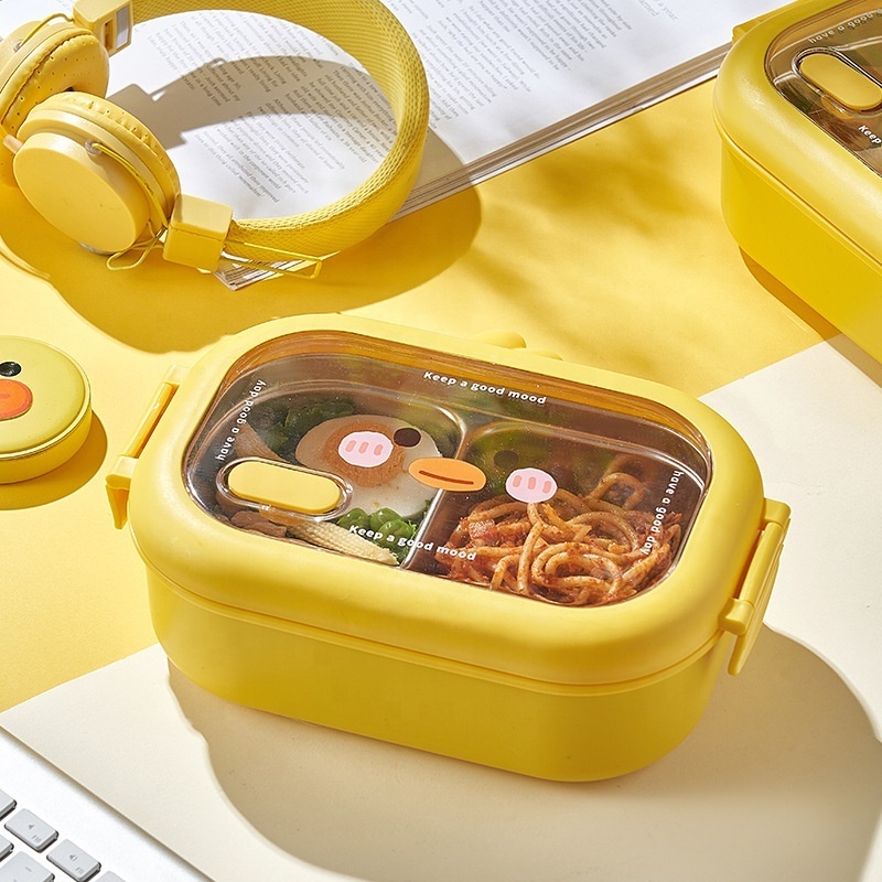 Cartoon duck design cute school kids stainless steel lunch box leak proof