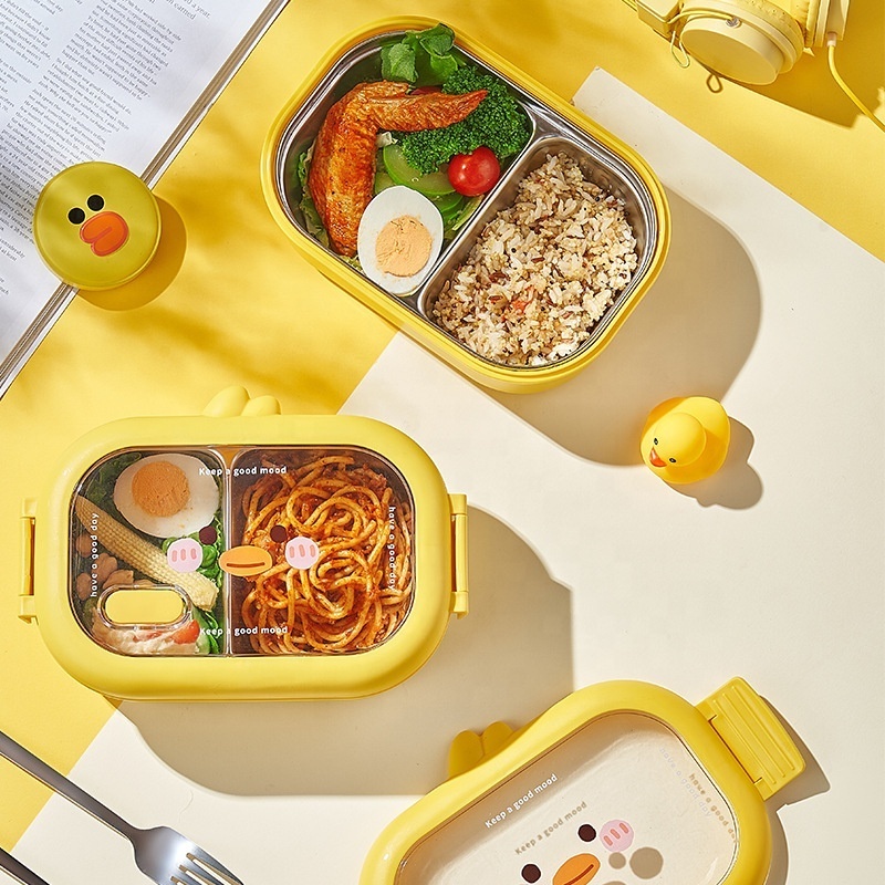 Cartoon duck design cute school kids stainless steel lunch box leak proof