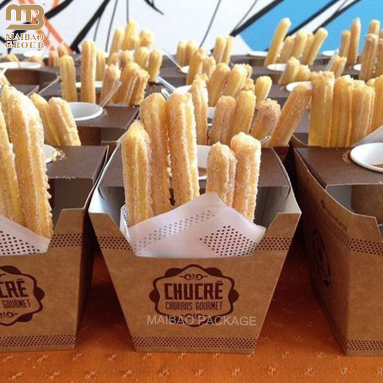 Custom crepes paper cone packaging disposable take away churros box french fries packaging ice cream bubble waffle paper holder