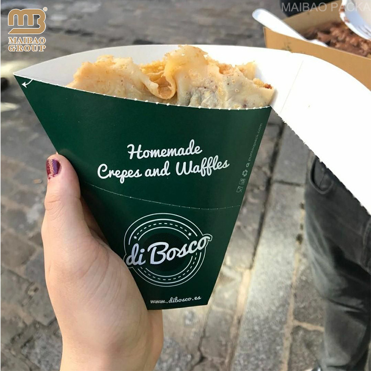 Custom crepes paper cone packaging disposable take away churros box french fries packaging ice cream bubble waffle paper holder