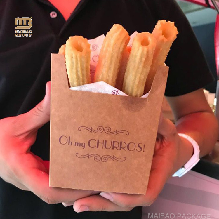 Disposable Paper Churros Packaging Box Custom Printing Crepe Holder Paper French Fries V Shape Bottom Cones Ice Cream Holder