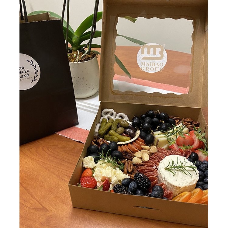 Custom printed eco friendly food brunch grazing charcuterie boxes with clear lids disposable take out food box paper container