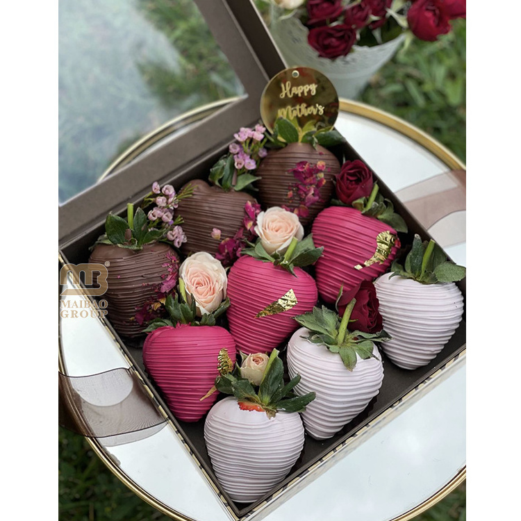 Custom Printed Valentine Strawberry Chocolate Box Packaging Luxury Rigid Paper Cardboard Box Empty Magnetic Closure Gift Box