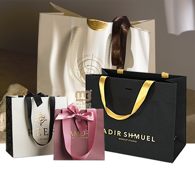 Custom Logo Luxury Premium Satin Ribbon Handle T Shirt Cloth Bra Lingerie Clothes Packaging Gift Paper Shopping Bags