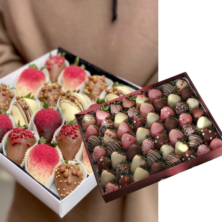 Luxury clear window bonbons truffle bar sweet candy dessert strawberry packaging paper carton custom premium chocolate box