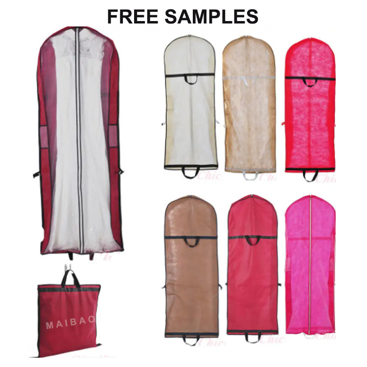 Custom logo printed high quality white 600 denier breathable non woven bridal long gown clothes wedding dress cover garment bag