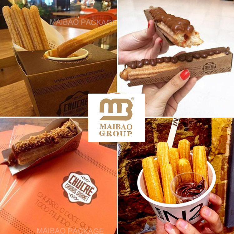 Custom crepes paper cone packaging disposable take away churros box french fries packaging ice cream bubble waffle paper holder