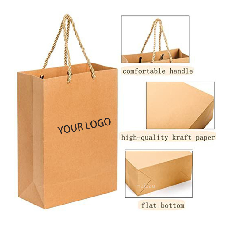 Wholesale Recycled Craft Nylon Handle Gift Black Brown White bolsa de papel, Custom Kraft Paper Shopping Bag With Your Own Logo