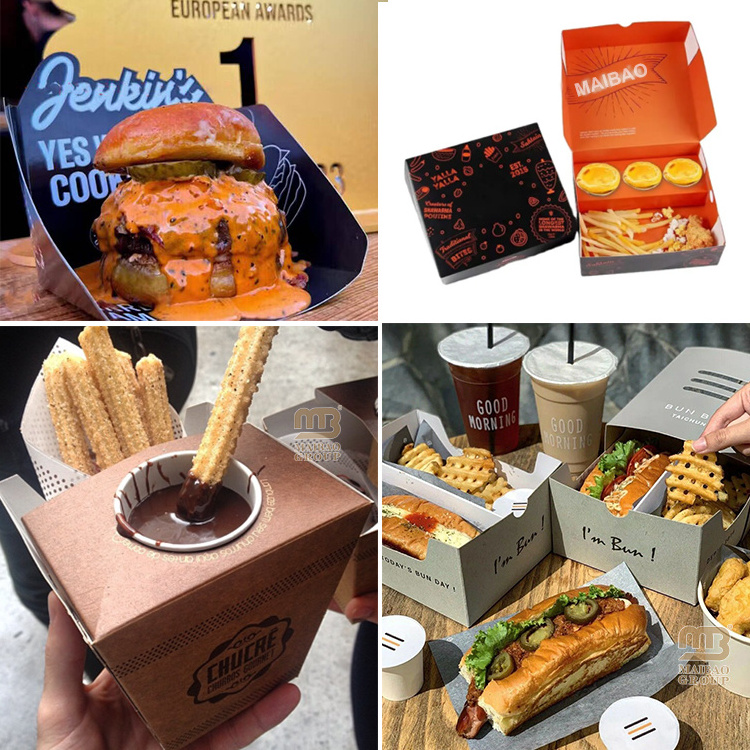 Disposable Paper Churros Packaging Box Custom Printing Crepe Holder Paper French Fries V Shape Bottom Cones Ice Cream Holder