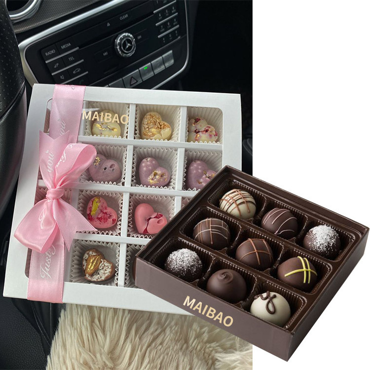 Luxury clear window bonbons truffle bar sweet candy dessert strawberry packaging paper carton custom premium chocolate box