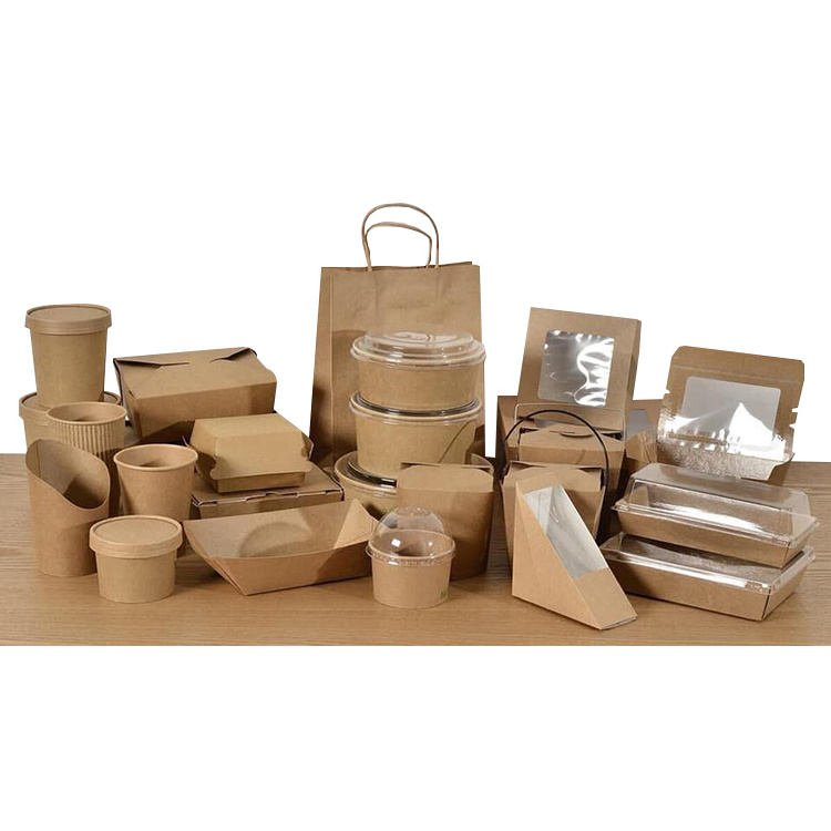 Catering recycle packaging wax coated brown kraft corrugated compostable paper food grade cardboard box with window