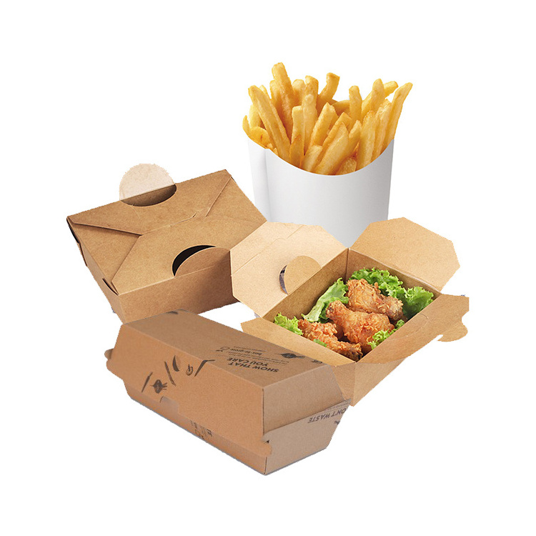 Custom design for take out disposable waxed kraft food hot dog french fry fries carton card paper taco packaging  burger box