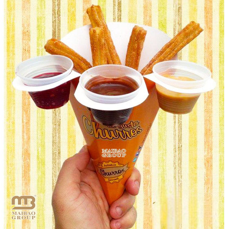 French fries Cones With Sauce Churro Chips holder fried chicken Popcorn cone ketchup dip pocket, Churros Custom Joint Paper Box