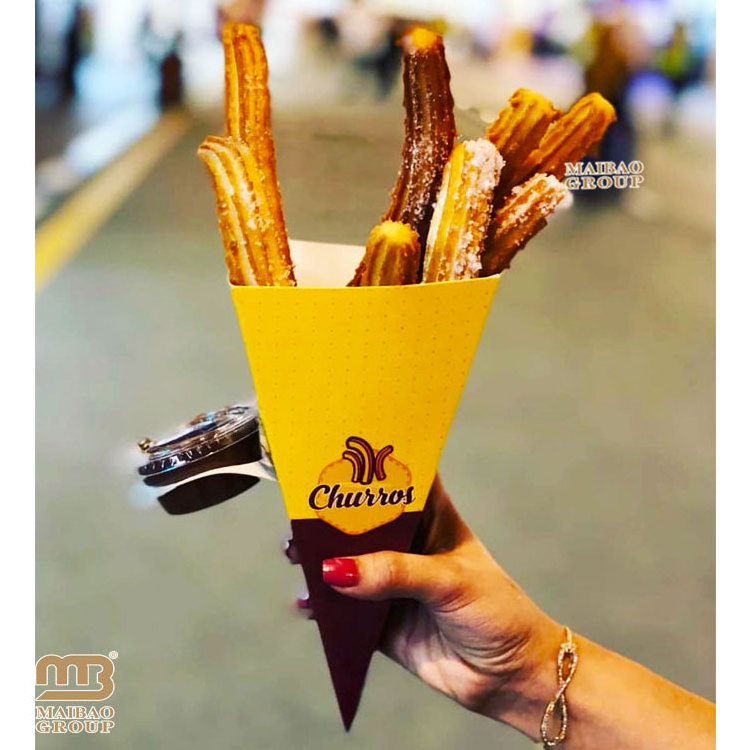 French fries Cones With Sauce Churro Chips holder fried chicken Popcorn cone ketchup dip pocket, Churros Custom Joint Paper Box