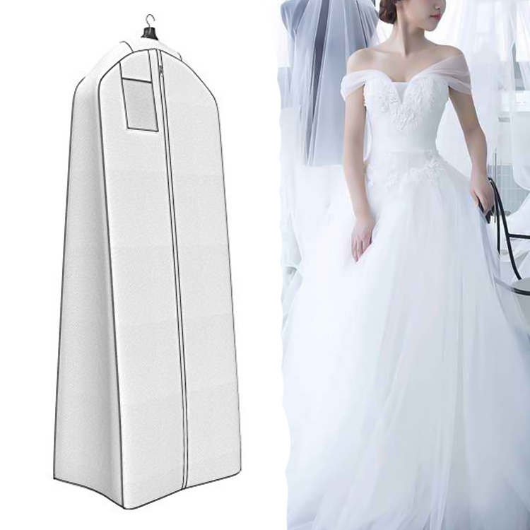 Large Size Bridal Gown Clothes Cover Storage Protector Pocket Anti-dust Dustproof Breathable White Garment Zip Wedding Dress Bag