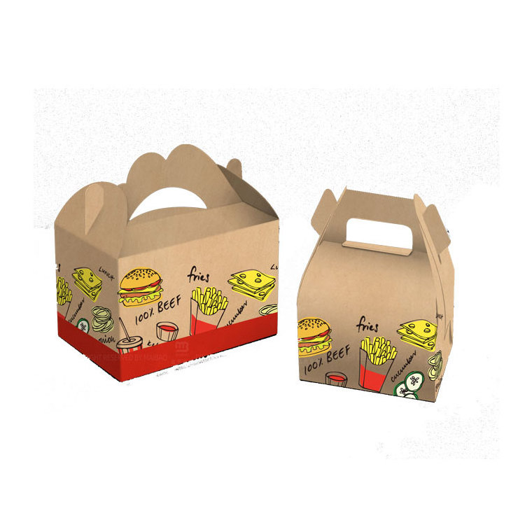 Custom design for take out disposable waxed kraft food hot dog french fry fries carton card paper taco packaging  burger box