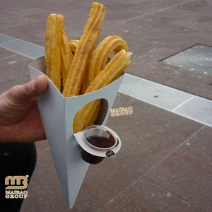 Paper Potato Fries Holder Chain Restaurant Churros Box For Fast Food Shop, French fries Cones With Sauce