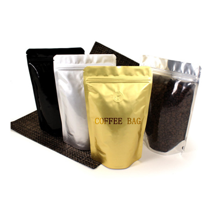 Supplier custom printed bulk small luxury gold 1lb 5lb aluminum foil one way valve and ziplock coffee packaging bags