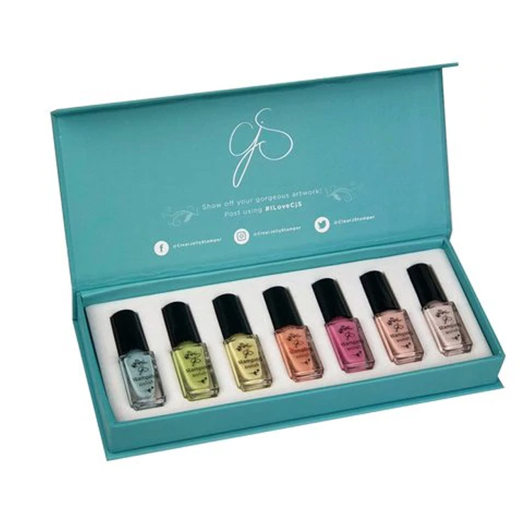 Luxury Cosmetic Private Label False Nail Package Polish Boxes Square Orange Pink Blue Custom Press On Nails Box Packaging