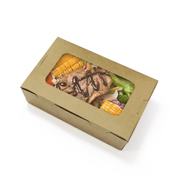 Catering recycle packaging wax coated brown kraft corrugated compostable paper food grade cardboard box with window