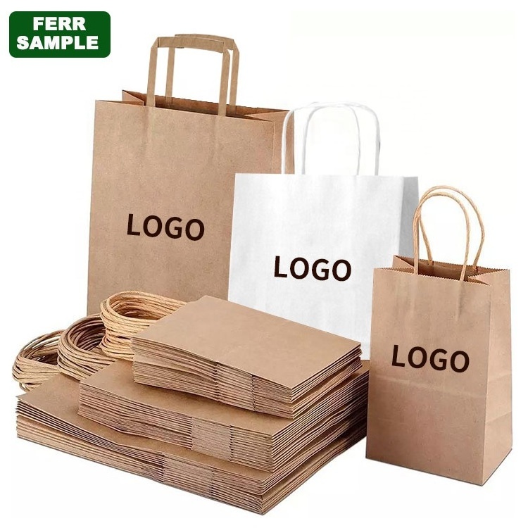 White Brown Kraft Paper Bags With Your Own Logo, Paper Shopping Bag With Logo, Paper Kraft Bag Custom Paper Bags With Handles