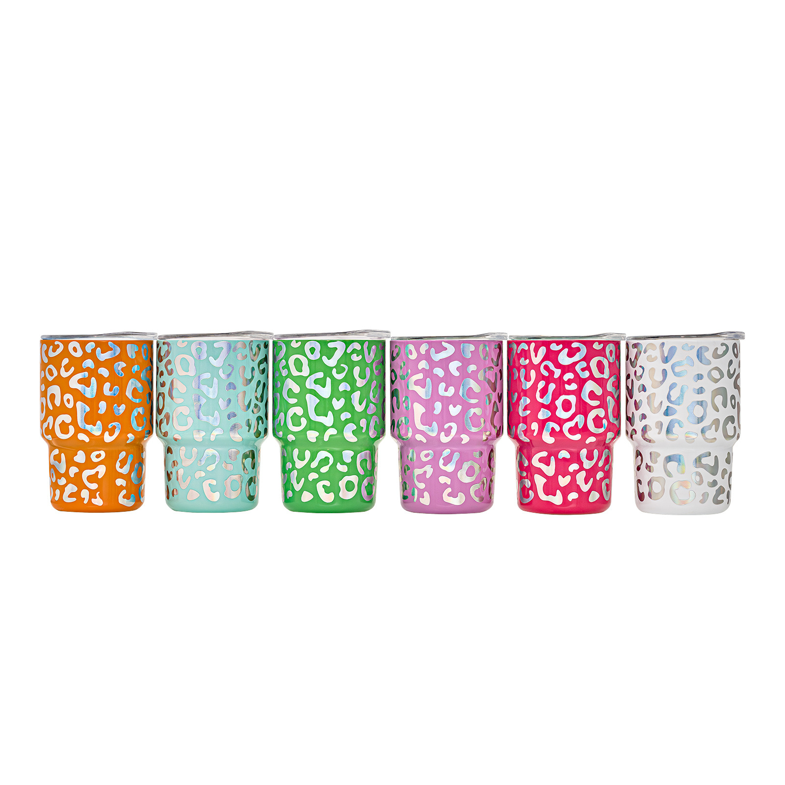 Custom Printed Miniature Mini Tumbler Shot Glass 2oz 3oz Holographic Leopard Print Stainless Steel Wine Tumbler With Straw