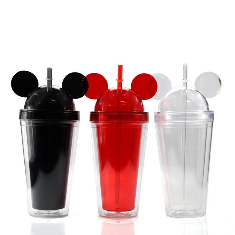 Factory Wholesale Christmas Acrylic Mouses Ear Dome Lid Plastic Tumbler for Children