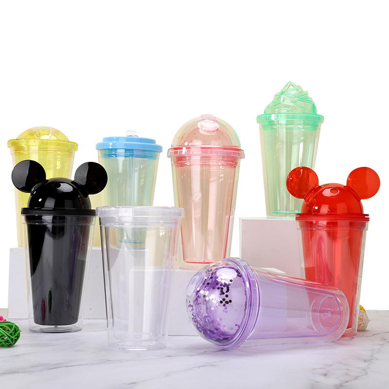 Factory Wholesale Christmas Acrylic Mouses Ear Dome Lid Plastic Tumbler for Children