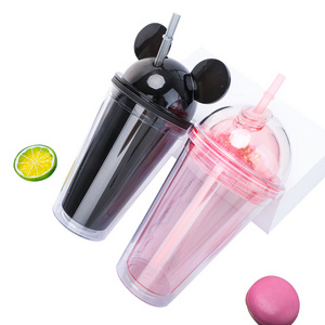 Factory Wholesale Christmas Acrylic Mouses Ear Dome Lid Plastic Tumbler for Children