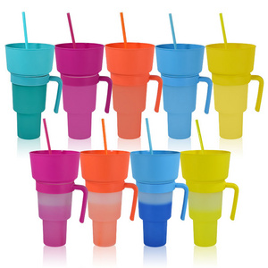 Custom Tik Tok Pop 32oz Popcorn Tumbler Plastic Change Color Stadium Cup 2 In 1 Snack And Drink Cup With Bowl On Top