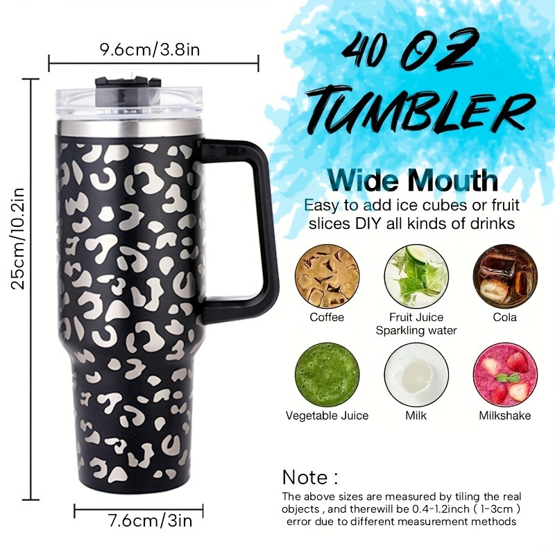 Custom Travel Mug Holographic Leopard Print Double Wall Stainless Steel Cup 40oz Sublimation Tumbler With Handle