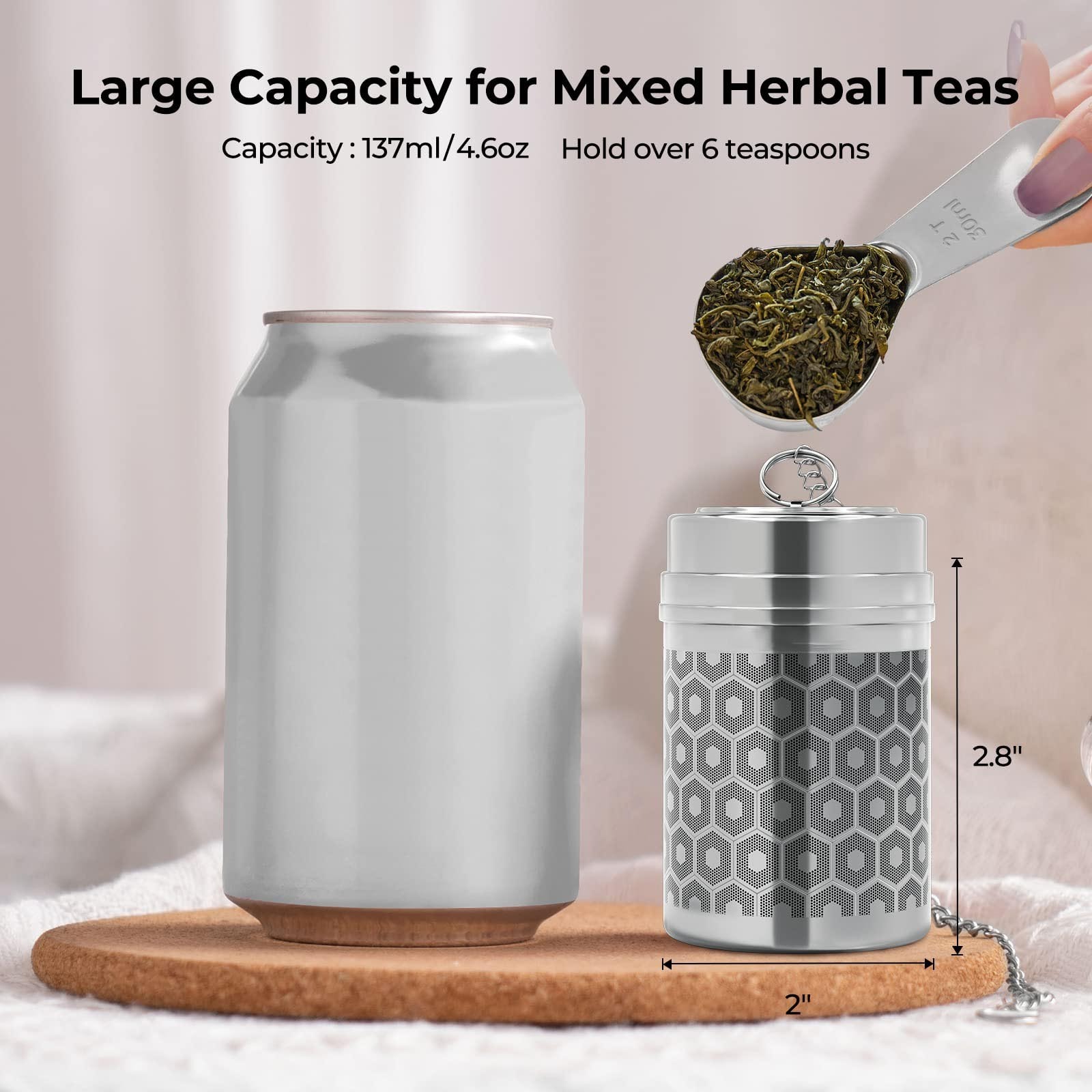 Extra Fine Mesh Tea Steeper Loose Tea 304 Stainless Steel Updated Slim Threaded Lid Tea Strainer Set