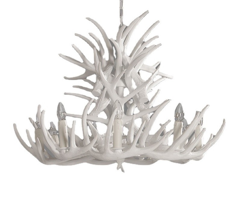 Modern simple white antler chandelier Living room dining room study bedroom lamps Creative personality chandelier