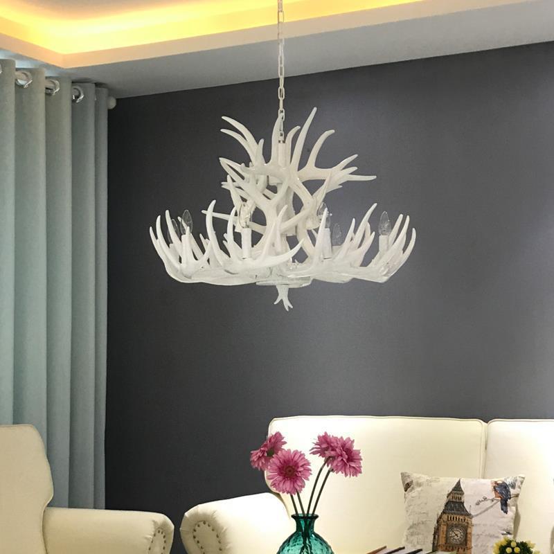 Modern simple white antler chandelier Living room dining room study bedroom lamps Creative personality chandelier