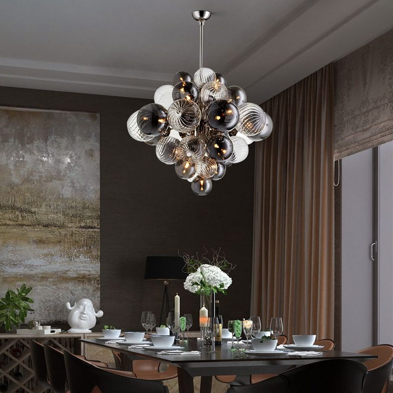 Bedroom dining hall light luxury personality glass bubble ball iron chandelier