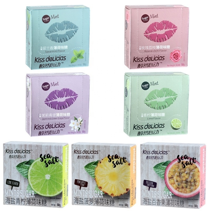 Hot Selling Mint Hard Candy Sugar Free 50g Spearmint Mint Rose Lychee Flavor Candy Mint Flavor Bag