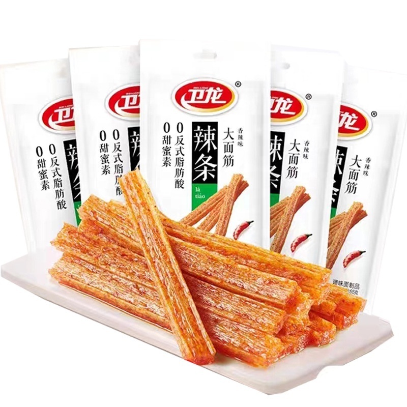 Hot Selling 65g Boxed Chinese Weilong Nostalgic Big Gluten Food Spicy Strips Latiao Snacks Asian Snacks