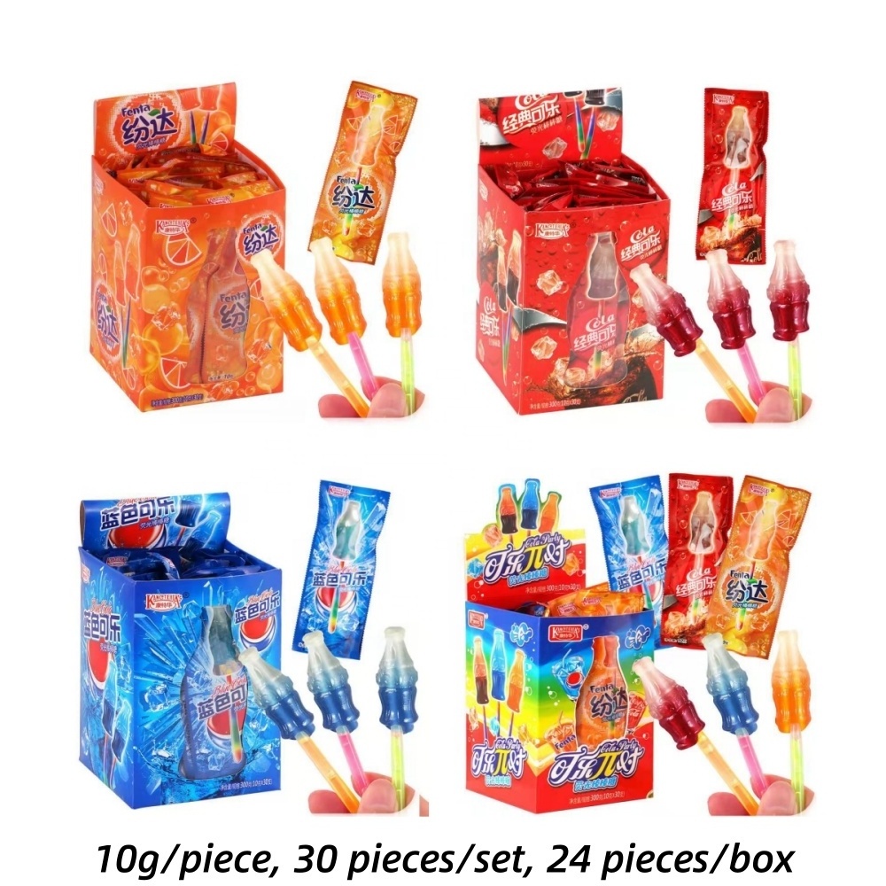 Chinese 10g Creative Florescent Cola Lollipop Candy Glow Stick Lollipop Exotic Snacks in Box for Kids