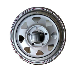 6JX15 The steel wheels of a recreational car