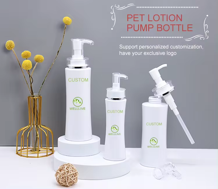 Empty shower gel packaging 8oz 250ml 500ml PET white shampoo plastic lotion bottle with pump cap