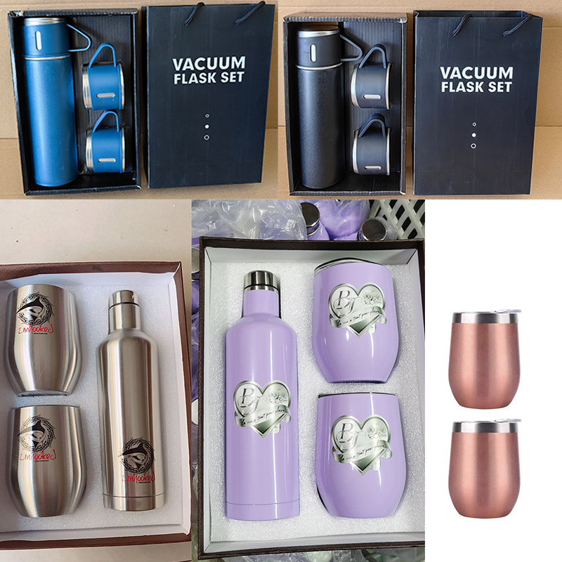 Double Wall Vacuum Stainless Steel Yerba Mates Tea Cup Wine Tumbler Vacuum Flask Set With Two Bombilla Straw 2 cup 3 lid custom