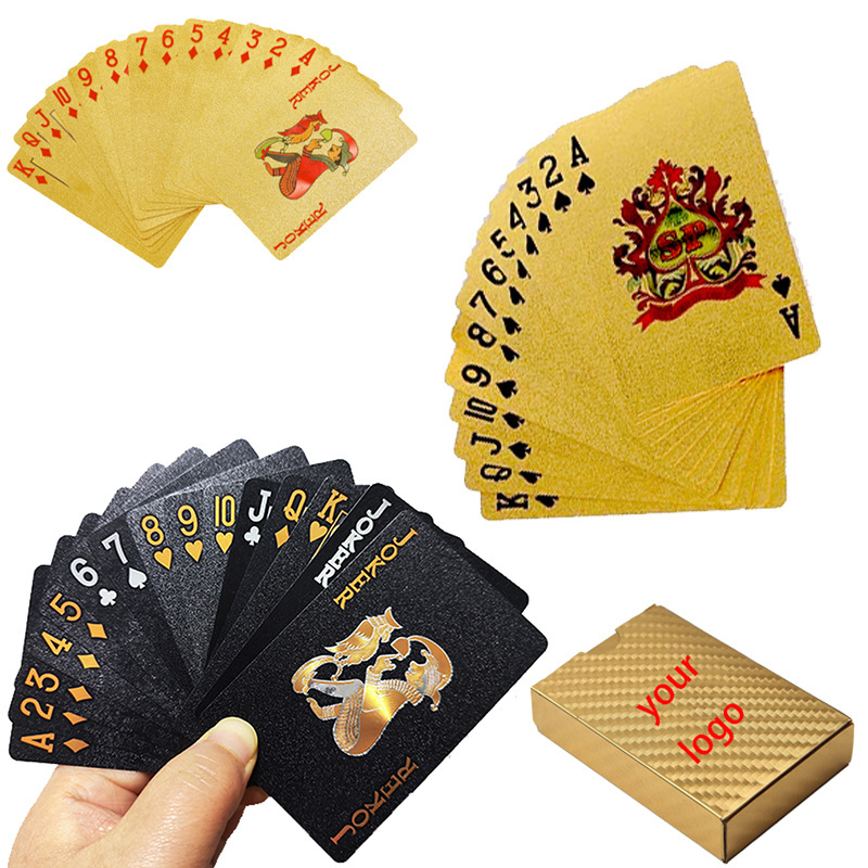 fancy Dark Pattern Rose Bronzing Poker Playing Cards Luxury PVC Waterproof 24k Golden Playing Cards Deck 54pcs Poker Game Cards