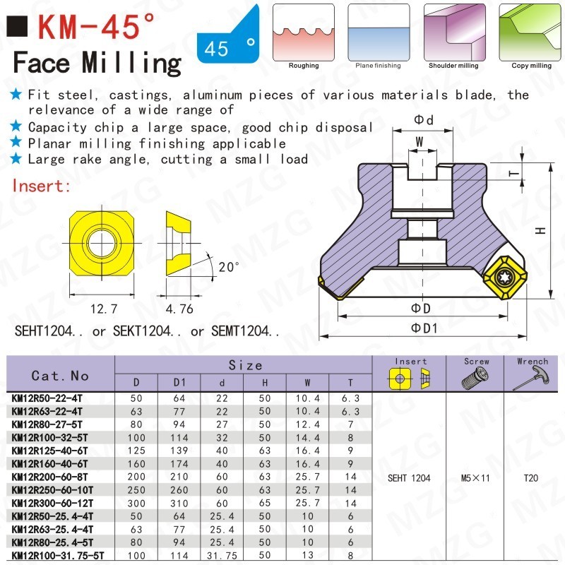 Maifix KM 50mm SEKT1204 Tungsten Carbide Insert CNC Lathe Machine Aluminum Cutting Tools Face Milling Cutter